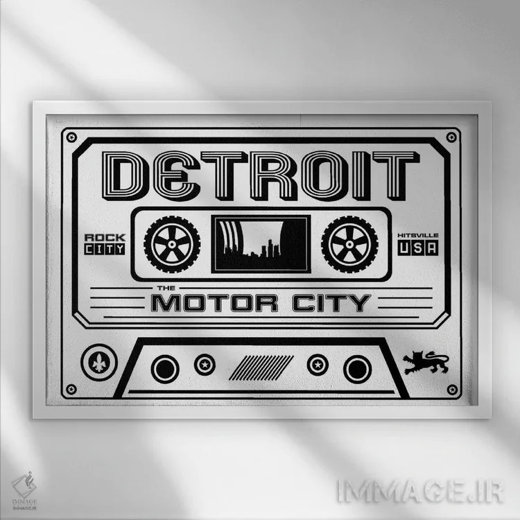 تابلو کاست دیترویت اثر پرینتهای بنتون پارک (استودیو/گالری هنری) - نمای قابدار سفید