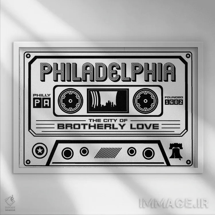 تابلو کاست فیلادلفیا اثر پرینتهای بنتون پارک (استودیو/گالری هنری) - نمای قابدار سفید