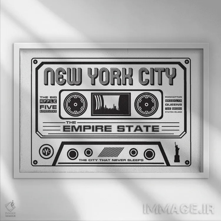 تابلو کاست شهر نیویورک اثر پرینتهای بنتون پارک (استودیو/گالری هنری) - نمای قابدار سفید