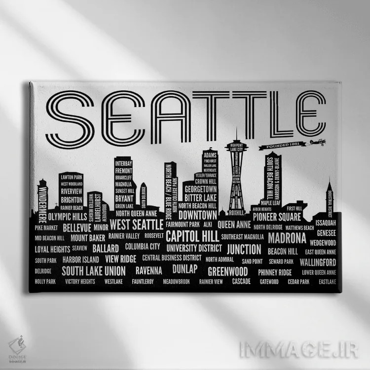 تابلو محلههای سیاتل اثر پرینتهای بنتون پارک (استودیو/گالری هنری) - نمای روبهرو روی دیوار