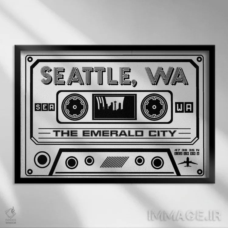 تابلو کاست سیاتل اثر پرینتهای بنتون پارک (استودیو/گالری هنری) - نمای قابدار مشکی