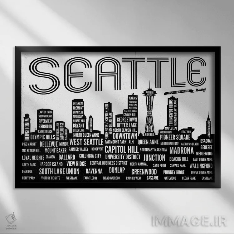 تابلو محلههای سیاتل اثر پرینتهای بنتون پارک (استودیو/گالری هنری) - نمای قابدار مشکی
