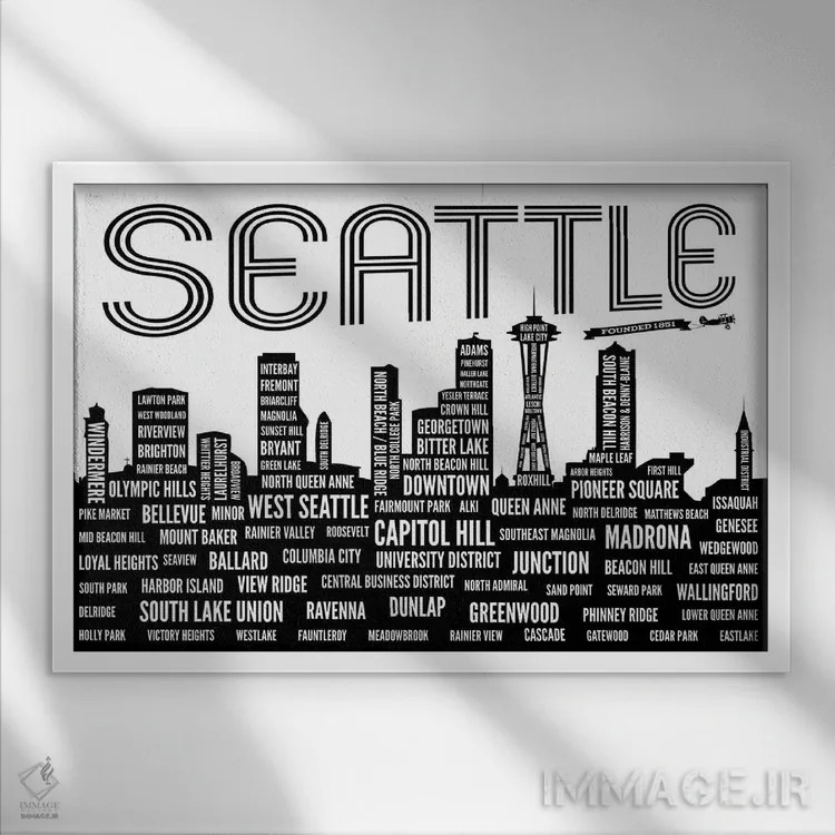 تابلو محلههای سیاتل اثر پرینتهای بنتون پارک (استودیو/گالری هنری) - نمای قابدار سفید