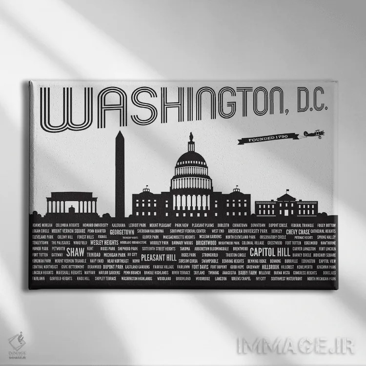 تابلو محلههای واشنگتن دیسی اثر پرینتهای بنتون پارک (استودیو/گالری هنری) - نمای روبهرو روی دیوار