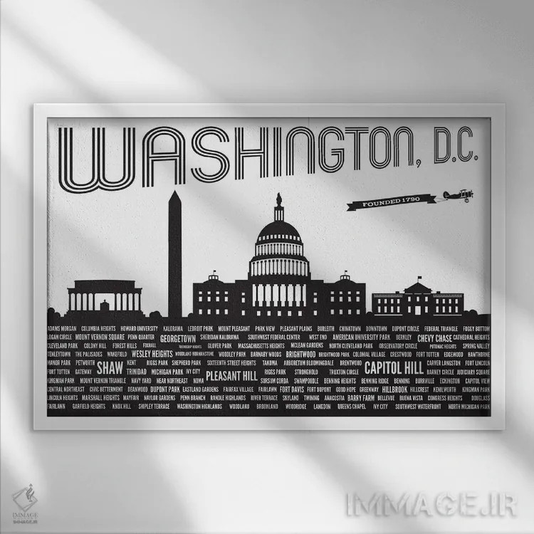 تابلو محلههای واشنگتن دیسی اثر پرینتهای بنتون پارک (استودیو/گالری هنری) - نمای قابدار سفید