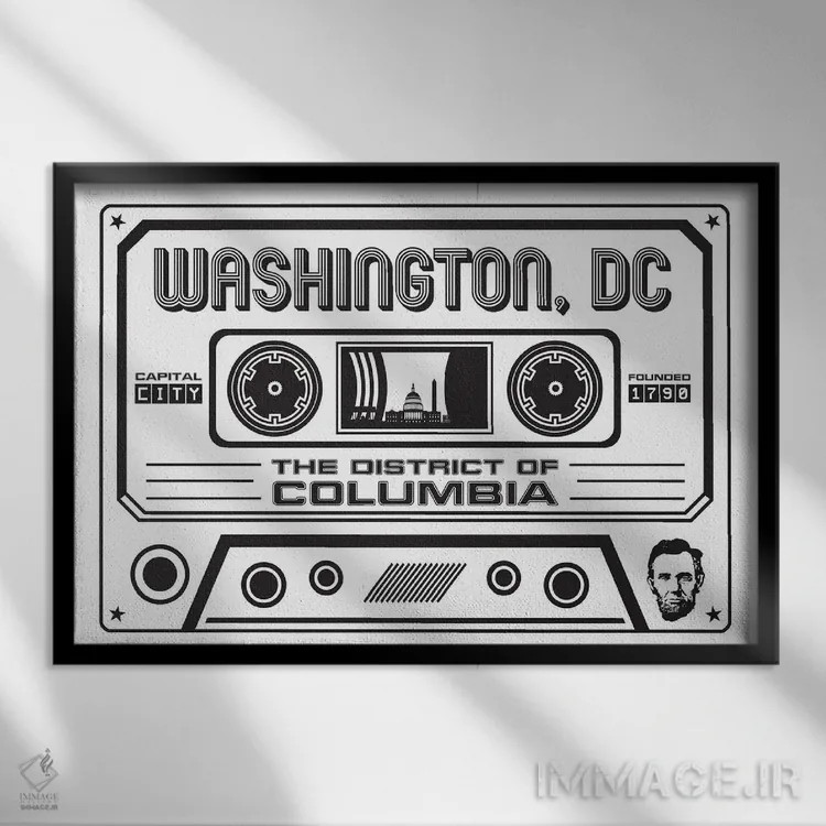 تابلو کاست واشنگتن دیسی اثر پرینتهای بنتون پارک (استودیو/گالری هنری) - نمای قابدار مشکی