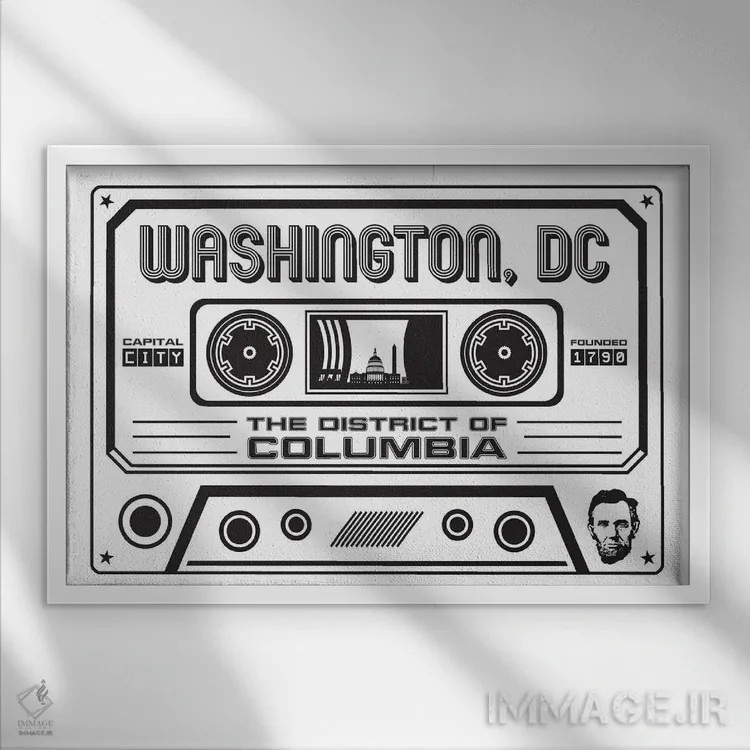 تابلو کاست واشنگتن دیسی اثر پرینتهای بنتون پارک (استودیو/گالری هنری) - نمای قابدار سفید