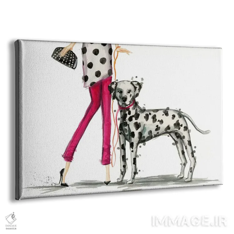 تابلو بهترین دوست دخترها، دارلا و سگ دالماتینش اثر بلا پیلار - نمای پرسپکتیو محصول