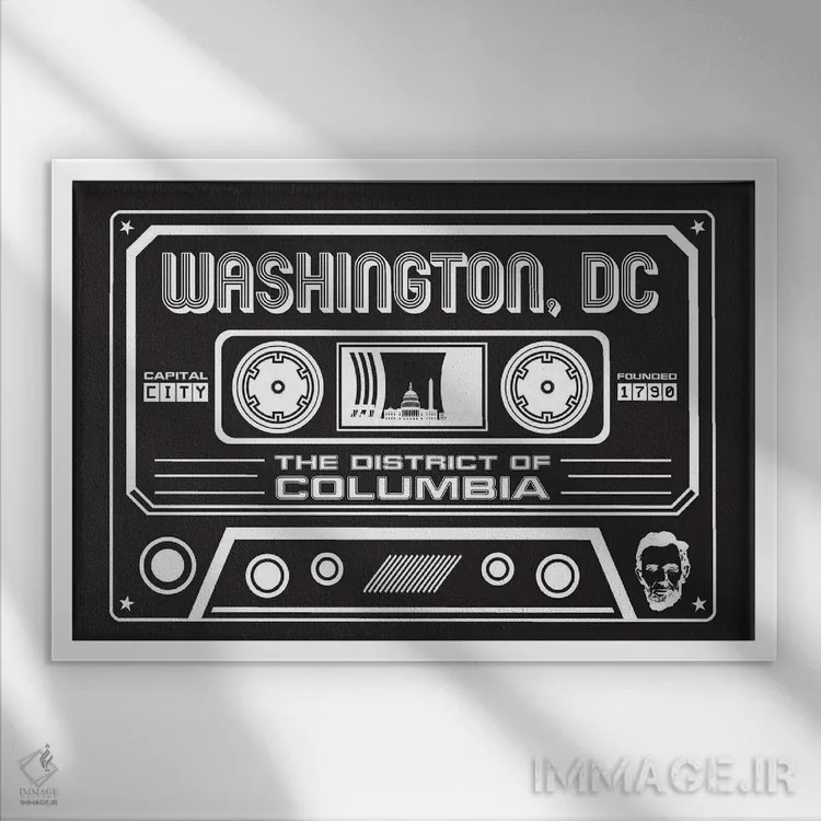 تابلو کاست واشنگتن دیسی اثر پرینتهای بنتون پارک (استودیو/گالری هنری) - نمای قابدار سفید