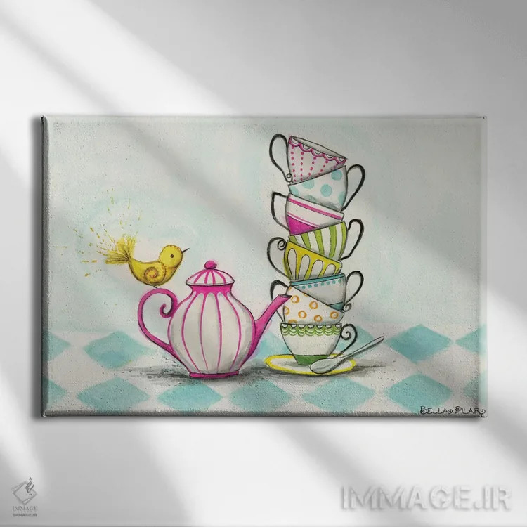 تابلو پرندهٔ مهمانی چای اثر بلا پیلار - نمای روبهرو روی دیوار