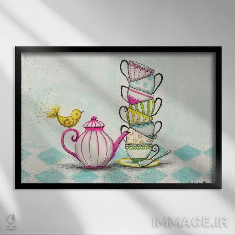 تابلو پرندهٔ مهمانی چای اثر بلا پیلار - نمای قابدار مشکی