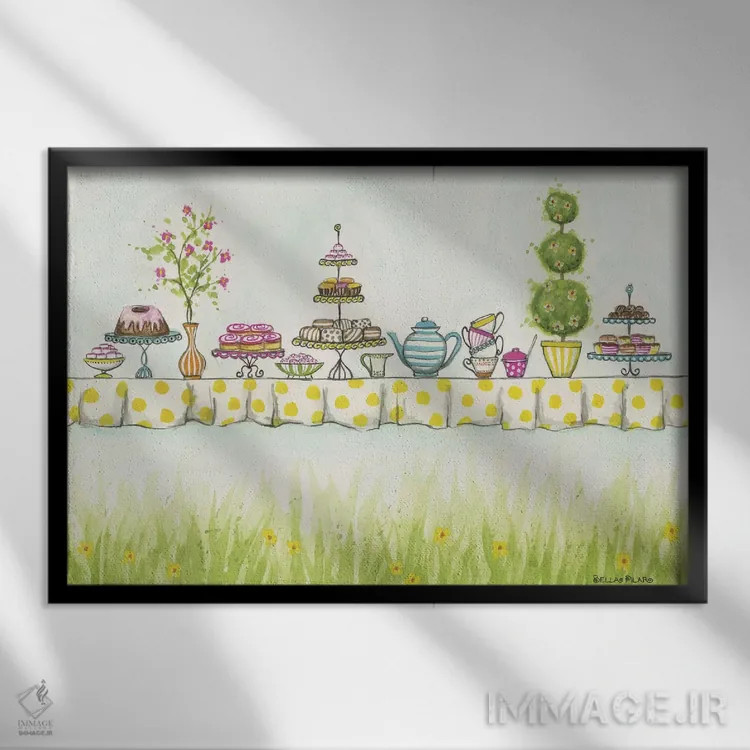 تابلو خوراکیهای مهمانی چای اثر بلا پیلار - نمای قابدار مشکی