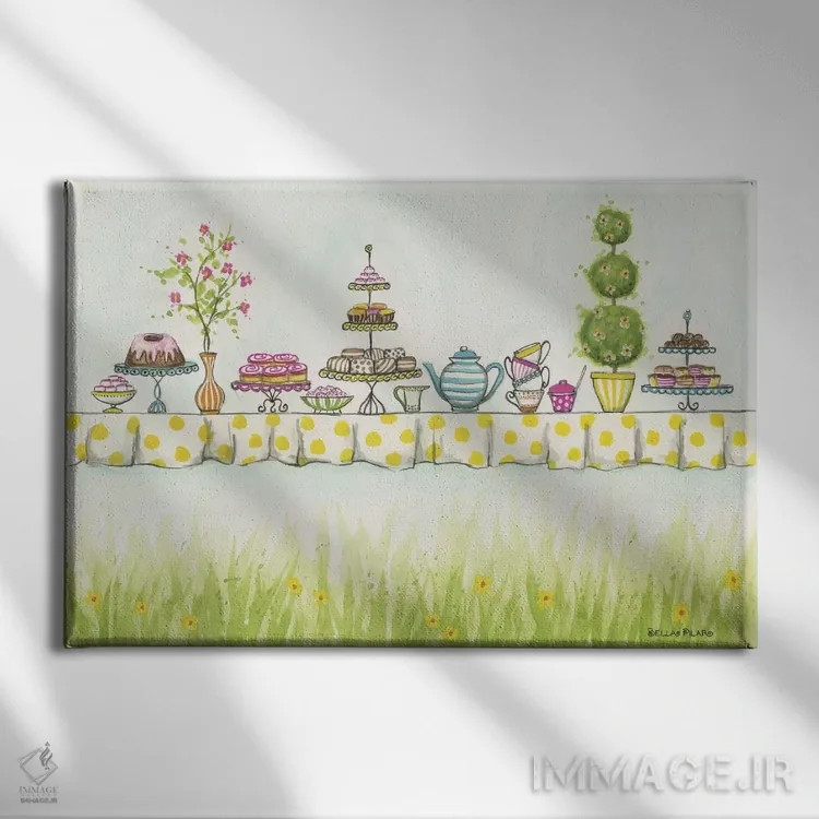 تابلو خوراکیهای مهمانی چای اثر بلا پیلار - نمای روبهرو روی دیوار