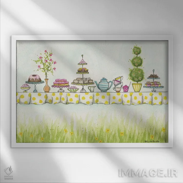 تابلو خوراکیهای مهمانی چای اثر بلا پیلار - نمای قابدار سفید