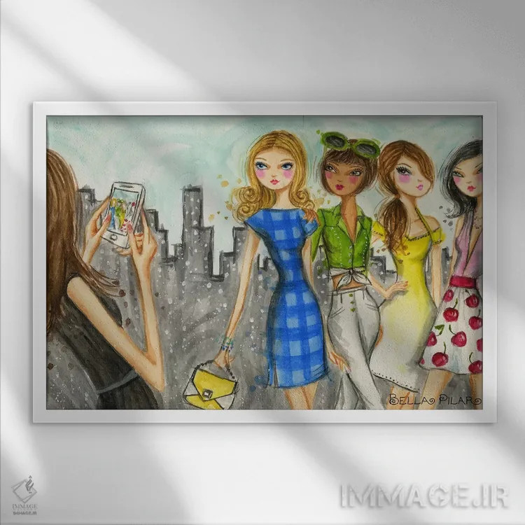 تابلو سفر دخترانه به نیویورک اثر بلا پیلار - نمای قابدار سفید