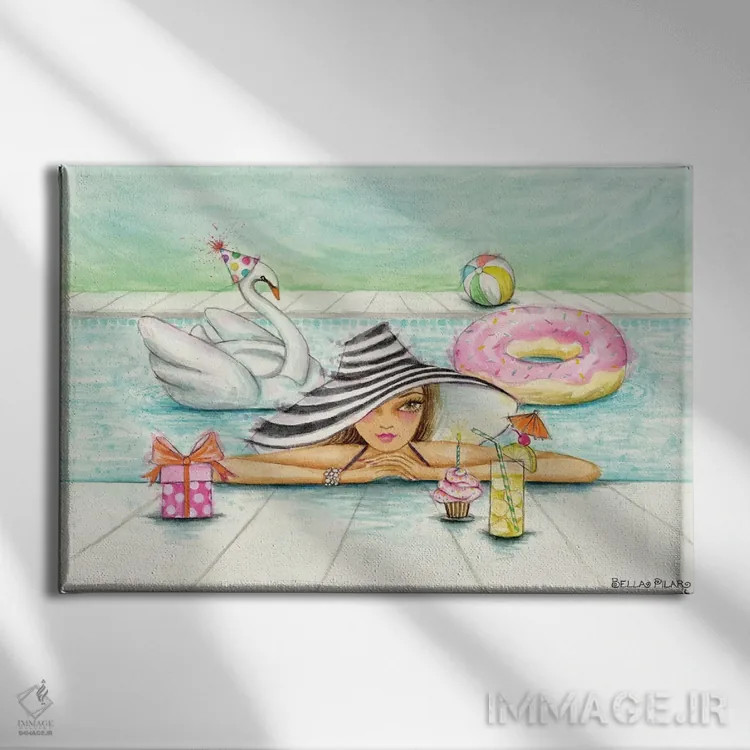 تابلو دلفین در مهمانی استخر اثر بلا پیلار - نمای روبهرو روی دیوار