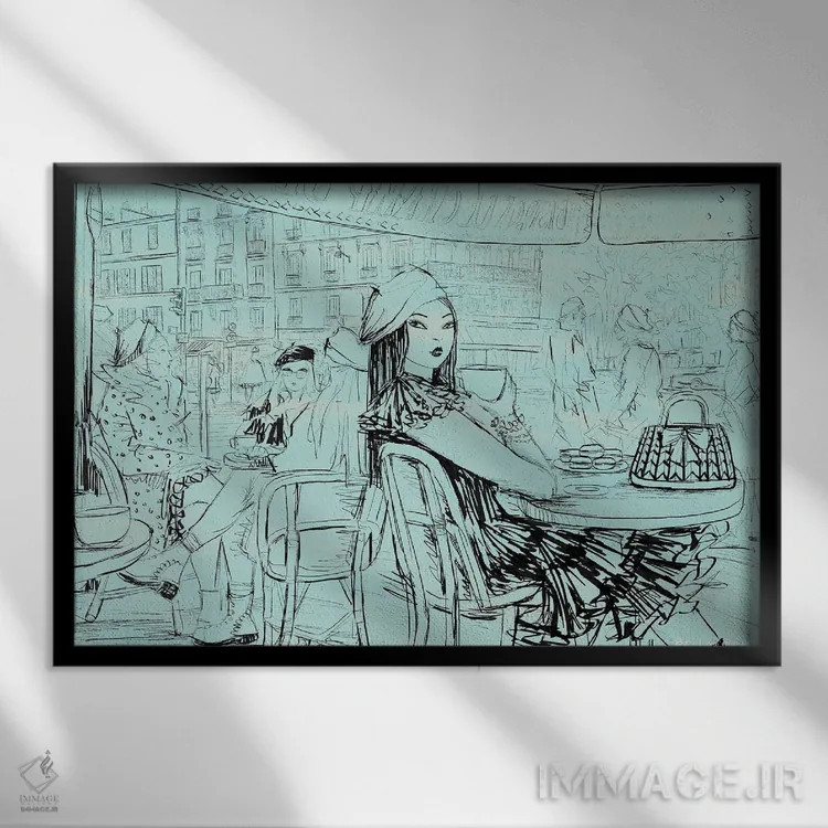 تابلو کلاه برِه ژوزفین به رنگ نعناعی اثر بلا پیلار - نمای قابدار مشکی