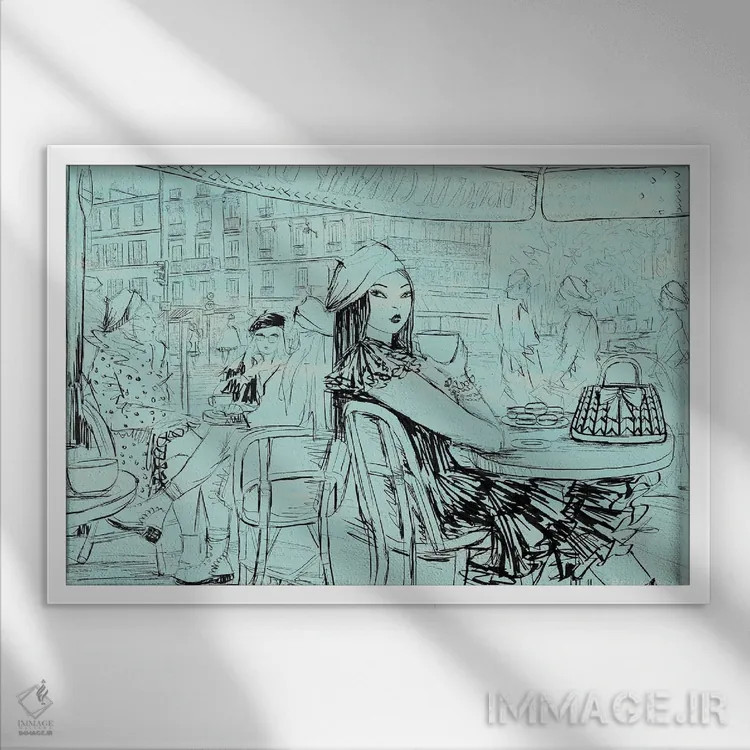 تابلو کلاه برِه ژوزفین به رنگ نعناعی اثر بلا پیلار - نمای قابدار سفید