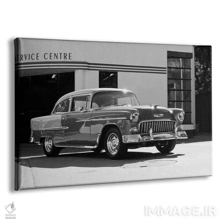 تابلو شورلت بل ایر ۱۹۵۵ (سیاه و سفید) اثر کلایو برنسون - نمای پرسپکتیو محصول