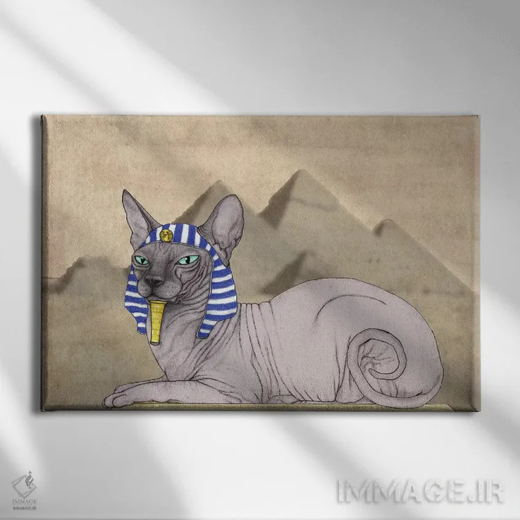تابلو گربهٔ اسفینکس با اهرام جیزه اثر باروف - نمای روبهرو روی دیوار