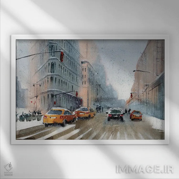 تابلو تاکسی نیویورک اثر بوگدان شیپتنکو - نمای قابدار سفید