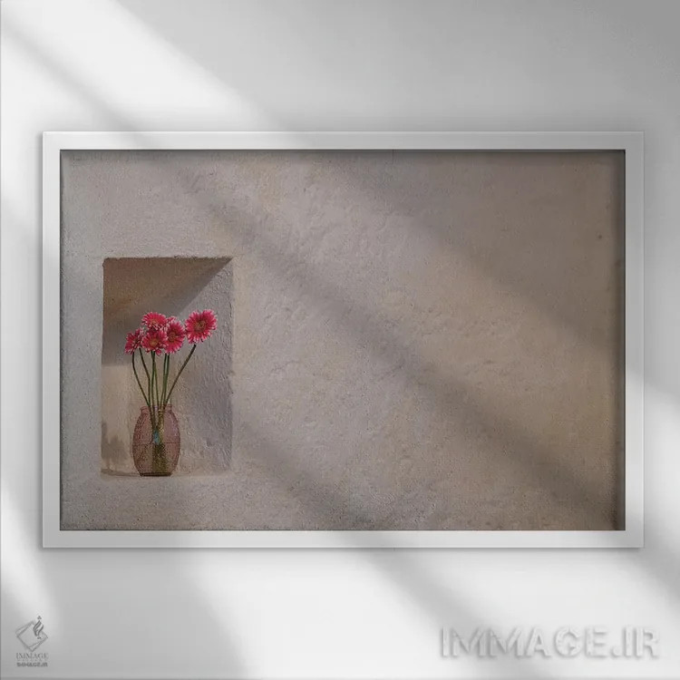 تابلو ادای احترام سادهٔ گلها در شکاف دیوارهای سنگی صومعه بالینتابر، کانتی میو، ایرلند اثر بتی سدرکوئیست - نمای قابدار سفید