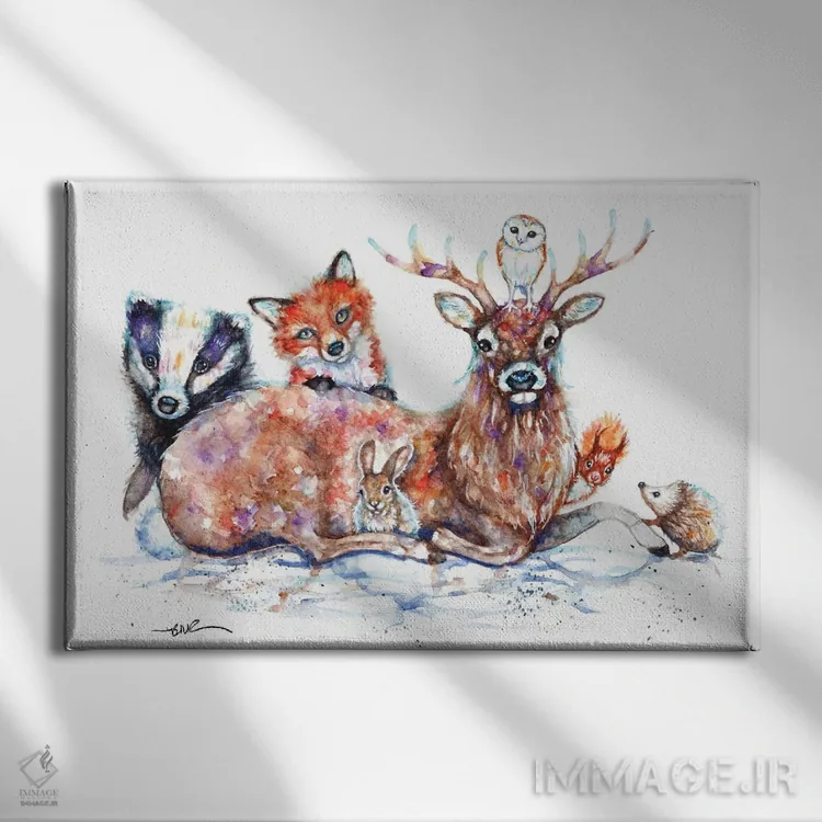 تابلو دوستان جنگلی اثر بیبزآرتس - نمای روبهرو روی دیوار