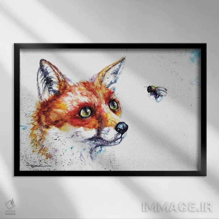 تابلو روباه و زنبور اثر بیبزآرتس - نمای قابدار مشکی