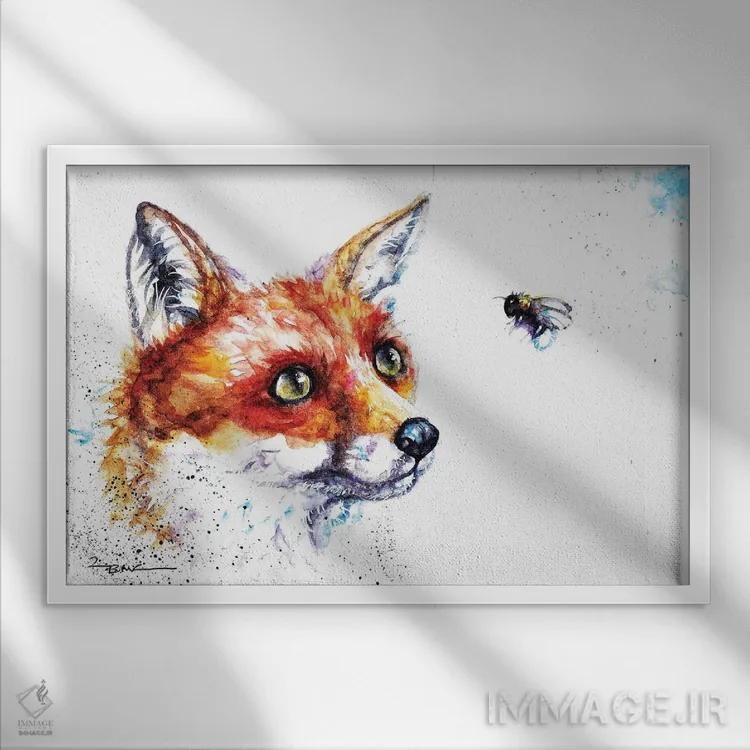 تابلو روباه و زنبور اثر بیبزآرتس - نمای قابدار سفید