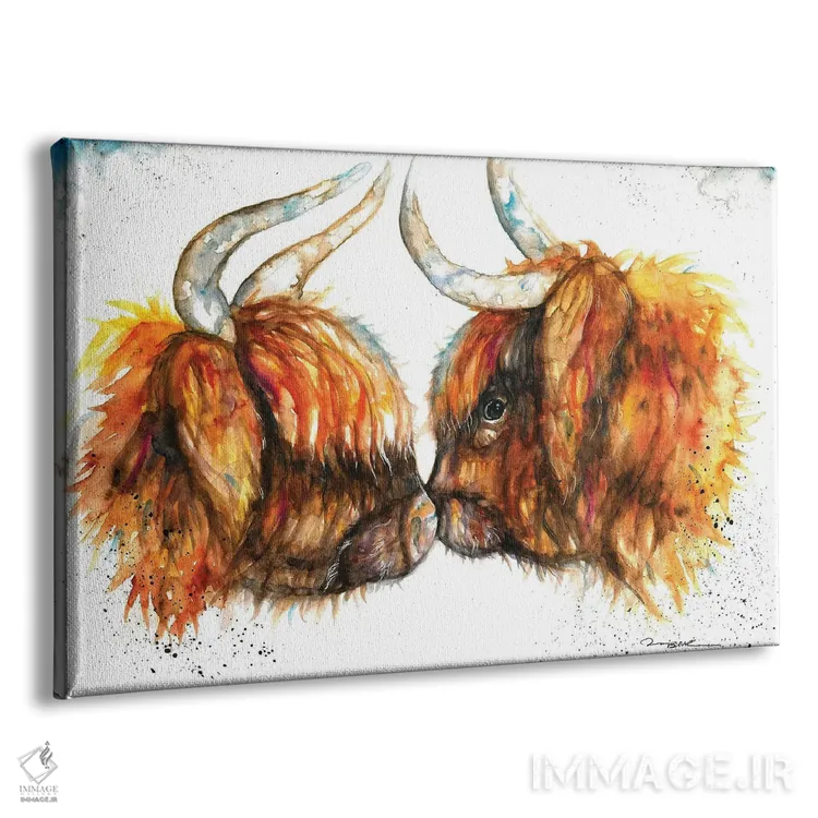 تابلو گاوهای هایلند اثر بیبزآرتس - نمای پرسپکتیو محصول