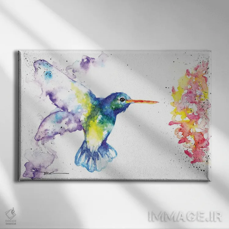 تابلو مرغ مگس و شکوفه ۲ اثر بیبزآرتس - نمای روبهرو روی دیوار