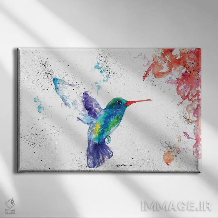 تابلو مرغ مگس و شکوفه ۱ اثر بیبزآرتس - نمای روبهرو روی دیوار