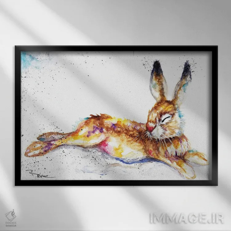 تابلو خرگوش تنبل اثر بیبزآرتس - نمای قابدار مشکی