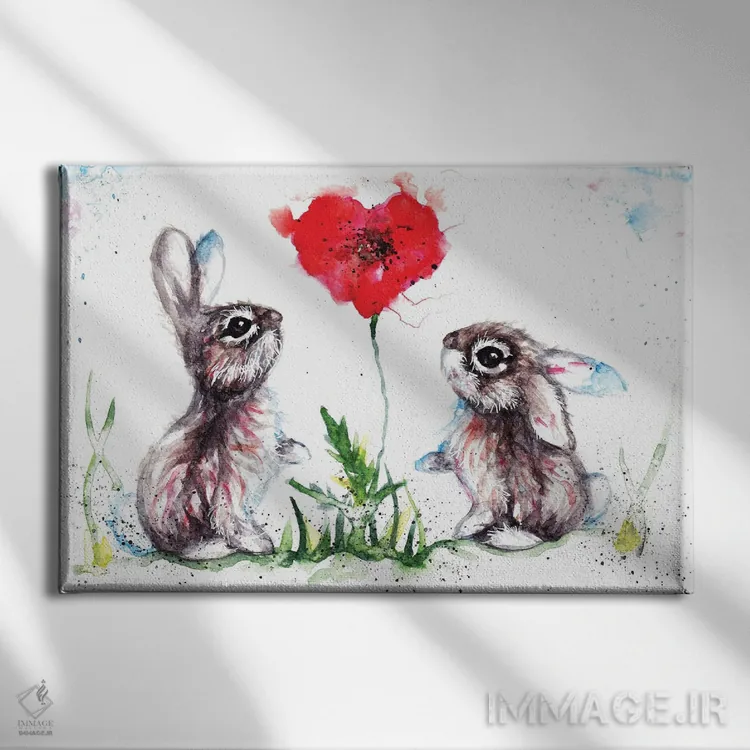 تابلو خرگوشهای عاشق اثر بیبزآرتس - نمای روبهرو روی دیوار