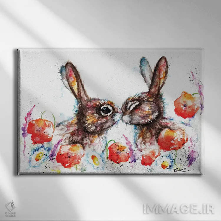 تابلو خرگوشهای چمنی (علفزار) اثر بیبزآرتس - نمای روبهرو روی دیوار