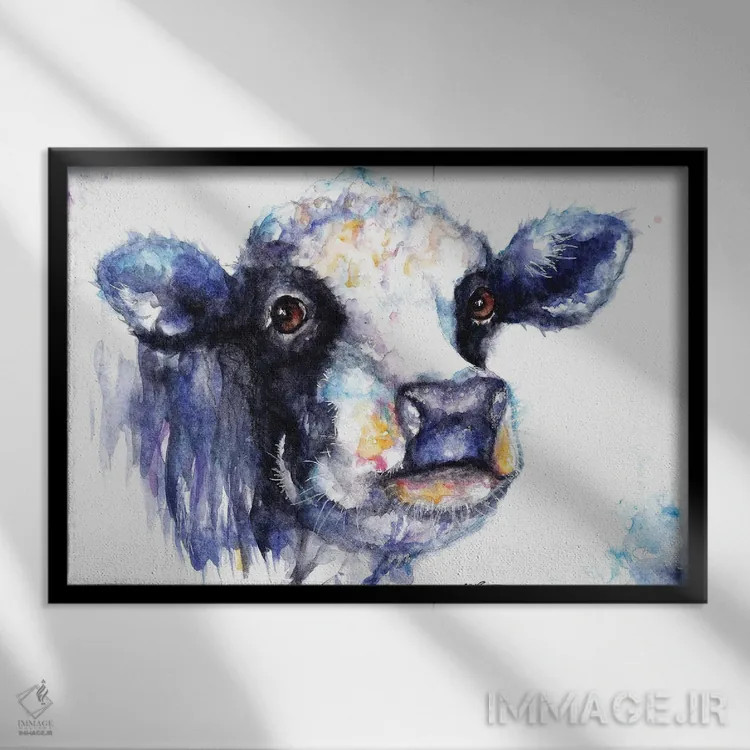 تابلو گاو سیاه و سفید اثر بیبزآرتس - نمای قابدار مشکی