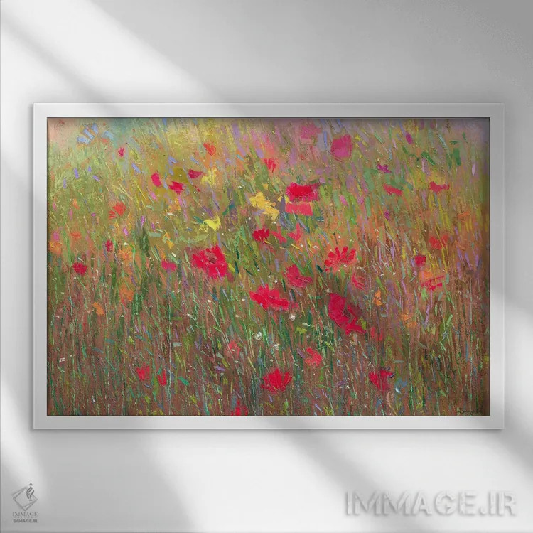 تابلو مزرعهٔ گلها ۱۰ اثر بنیتو سالمرون - نمای قابدار سفید