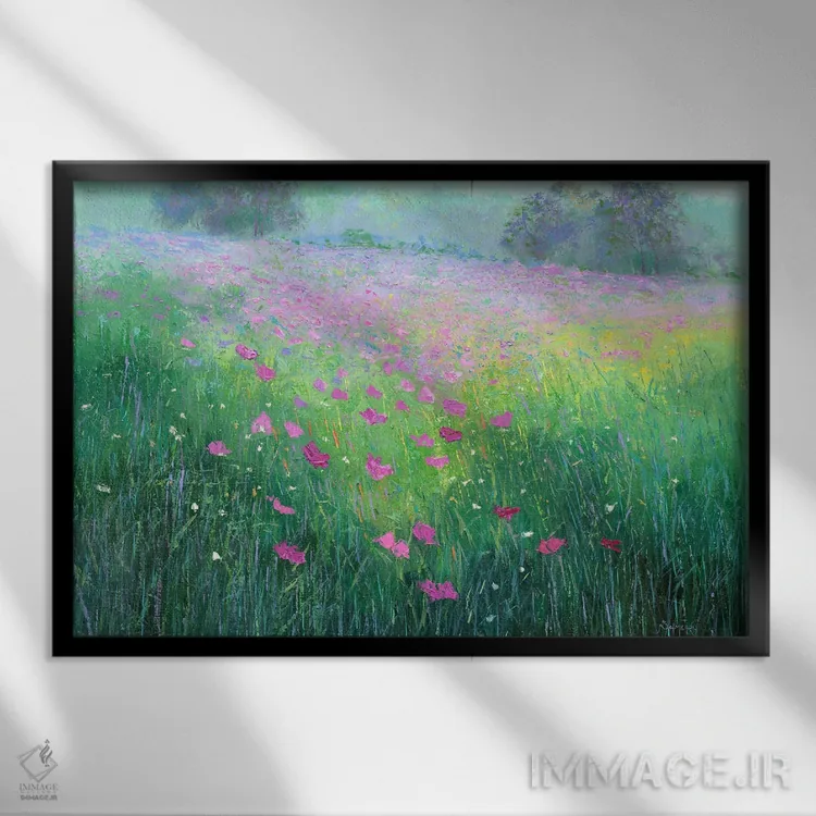 تابلو مزرعهٔ گلها ۱۶ اثر بنیتو سالمرون - نمای قابدار مشکی