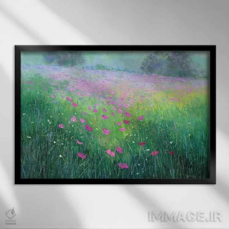 تابلو مزرعهٔ گلها ۱۶ اثر بنیتو سالمرون - نمای قابدار مشکی