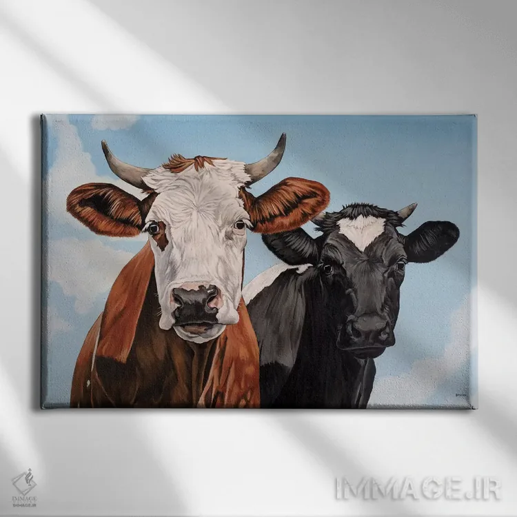 تابلو جینجر و بسی (اسم گاوها) اثر کلارا باستین - نمای روبهرو روی دیوار
