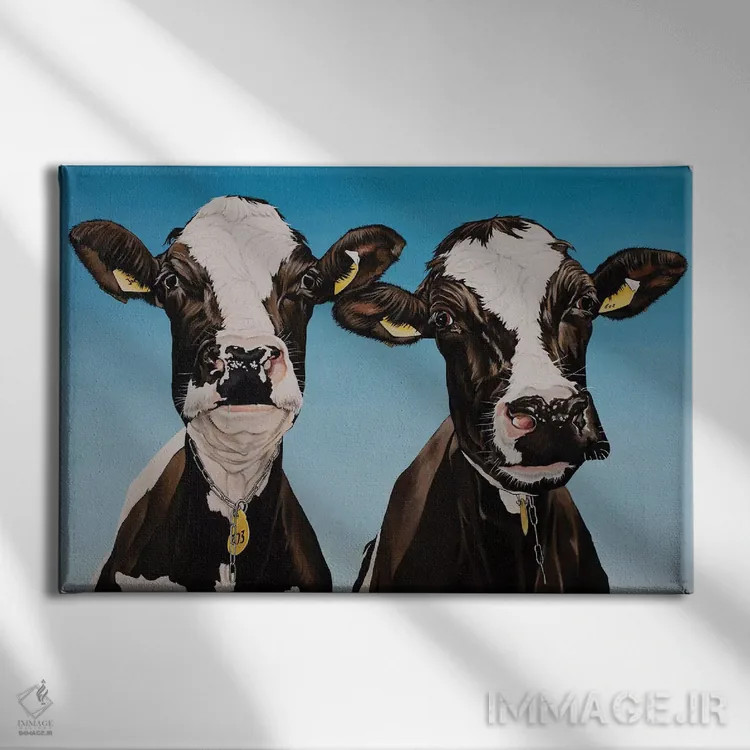تابلو دیزی و بلا (اسم گاوها) اثر کلارا باستین - نمای روبهرو روی دیوار