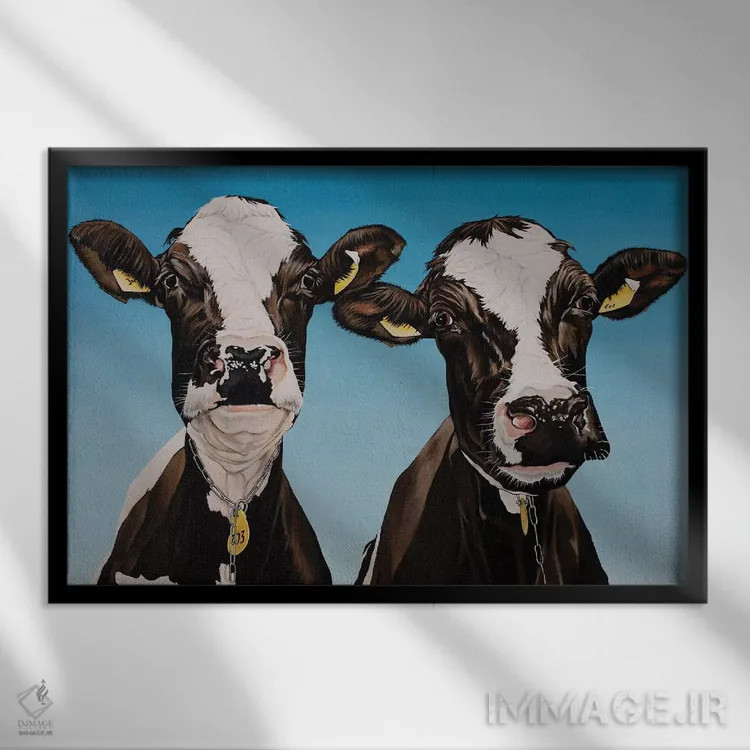 تابلو دیزی و بلا (اسم گاوها) اثر کلارا باستین - نمای قابدار مشکی