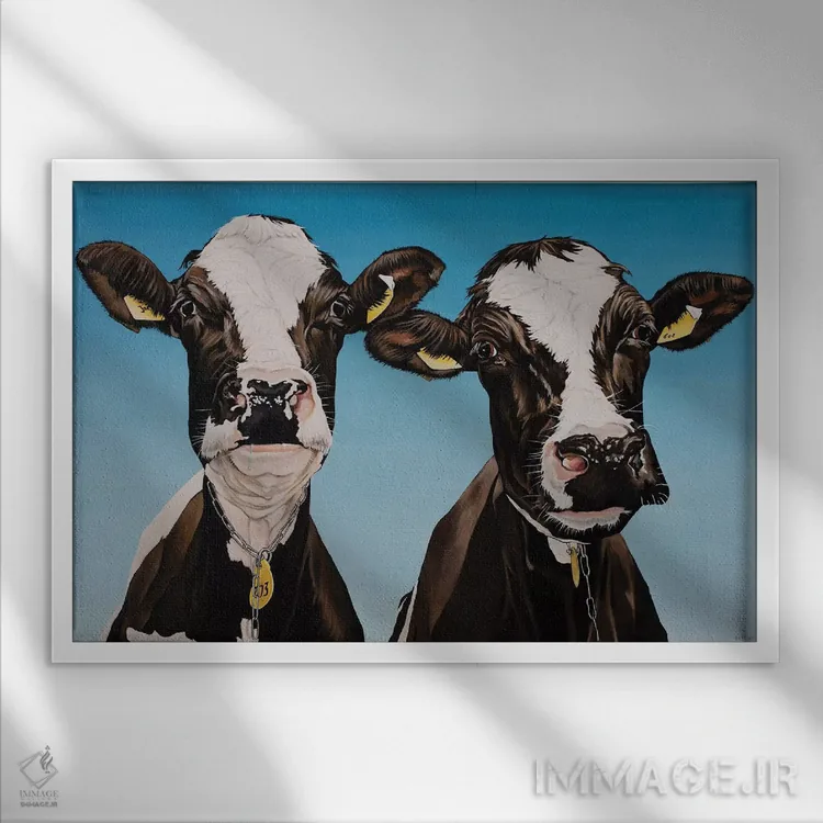 تابلو دیزی و بلا (اسم گاوها) اثر کلارا باستین - نمای قابدار سفید
