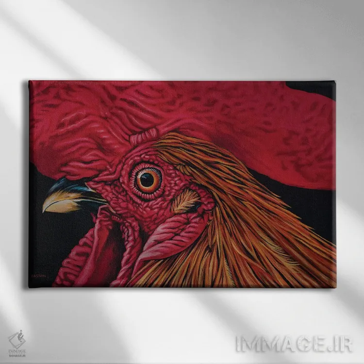 تابلو خروس نارنجی اثر کلارا باستین - نمای روبهرو روی دیوار