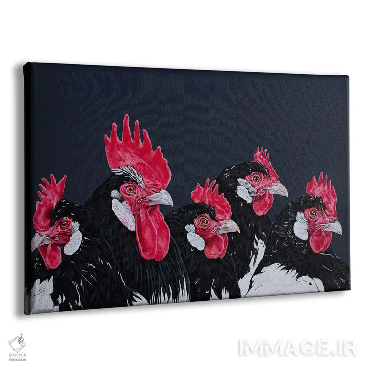 تابلو خروس و چهار مرغ اثر کلارا باستین - نمای پرسپکتیو محصول