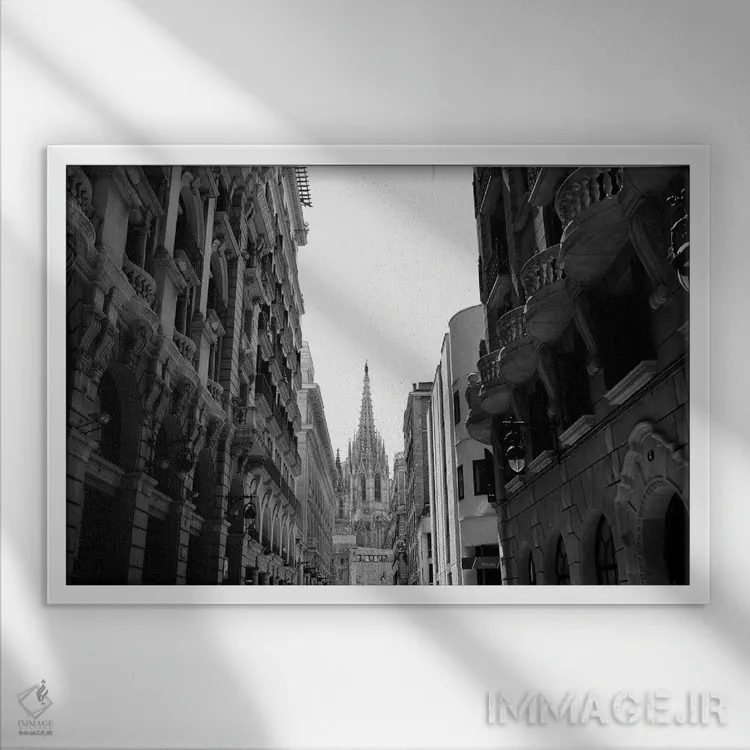 تابلو کلیسای جامع بارسلونا اثر بثانی یانگ - نمای قابدار سفید