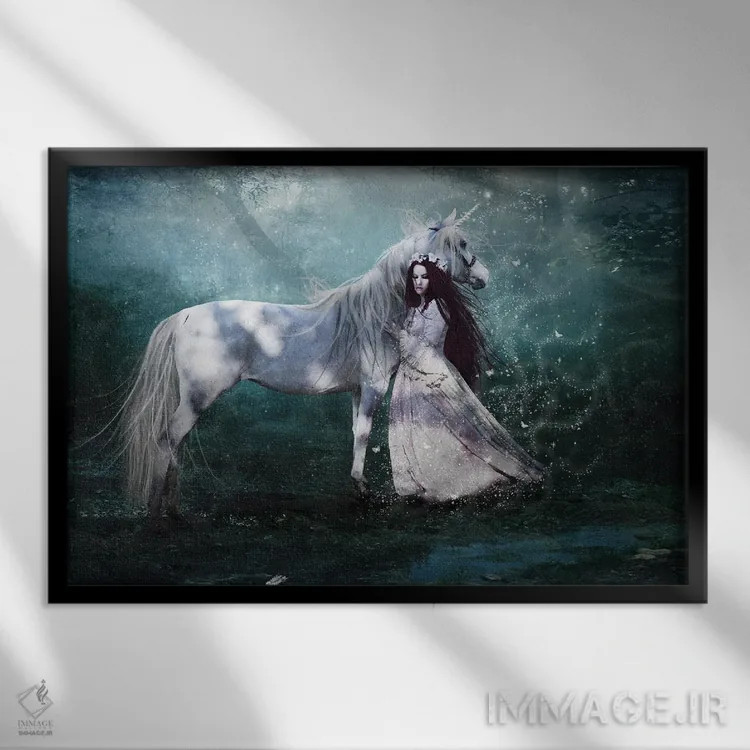 تابلو ایمان یونیکورن اثر بابت ون دن برگ - نمای قابدار مشکی