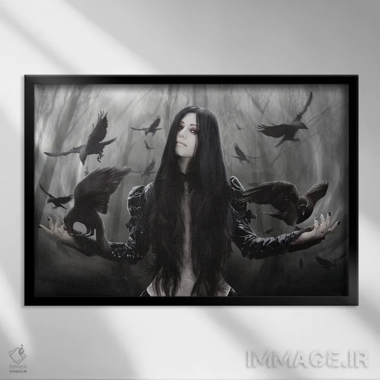 تابلو زاغی (پرنده) اثر بابت ون دن برگ - نمای قابدار مشکی