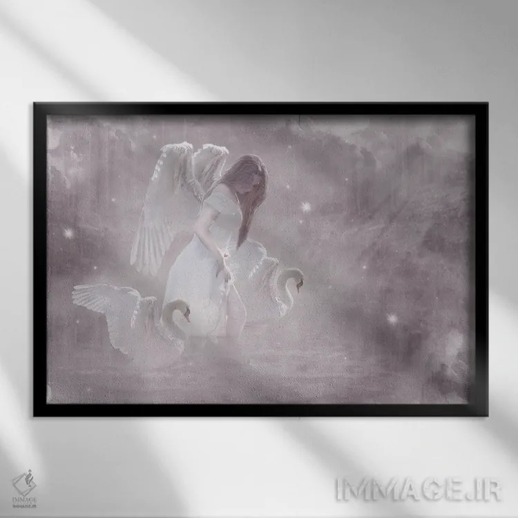 تابلو فرشته قو اثر بابت ون دن برگ - نمای قابدار مشکی