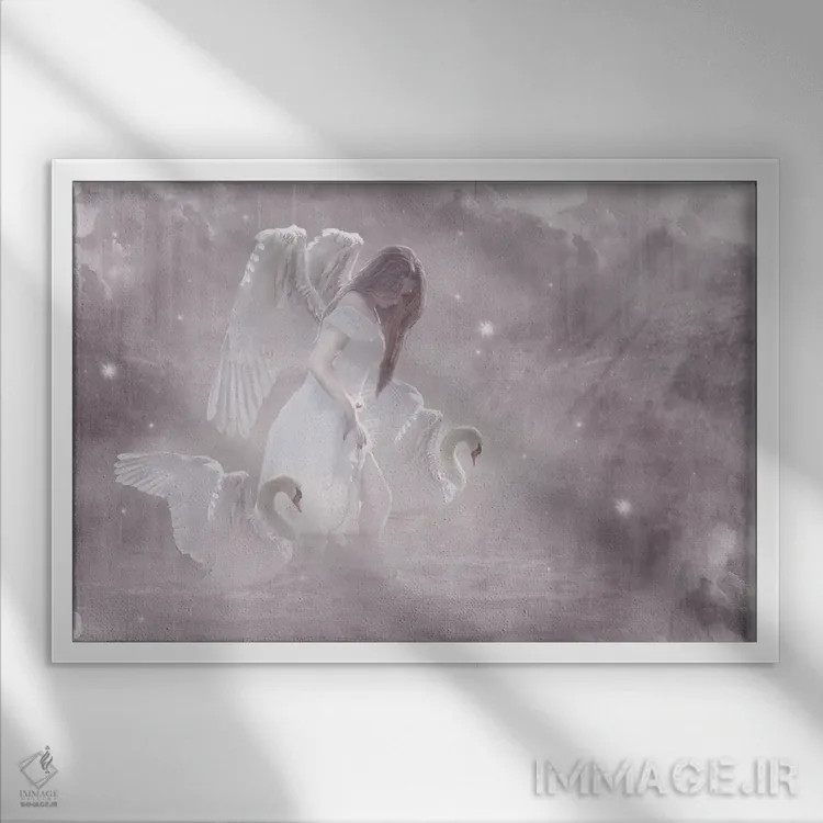 تابلو فرشته قو اثر بابت ون دن برگ - نمای قابدار سفید
